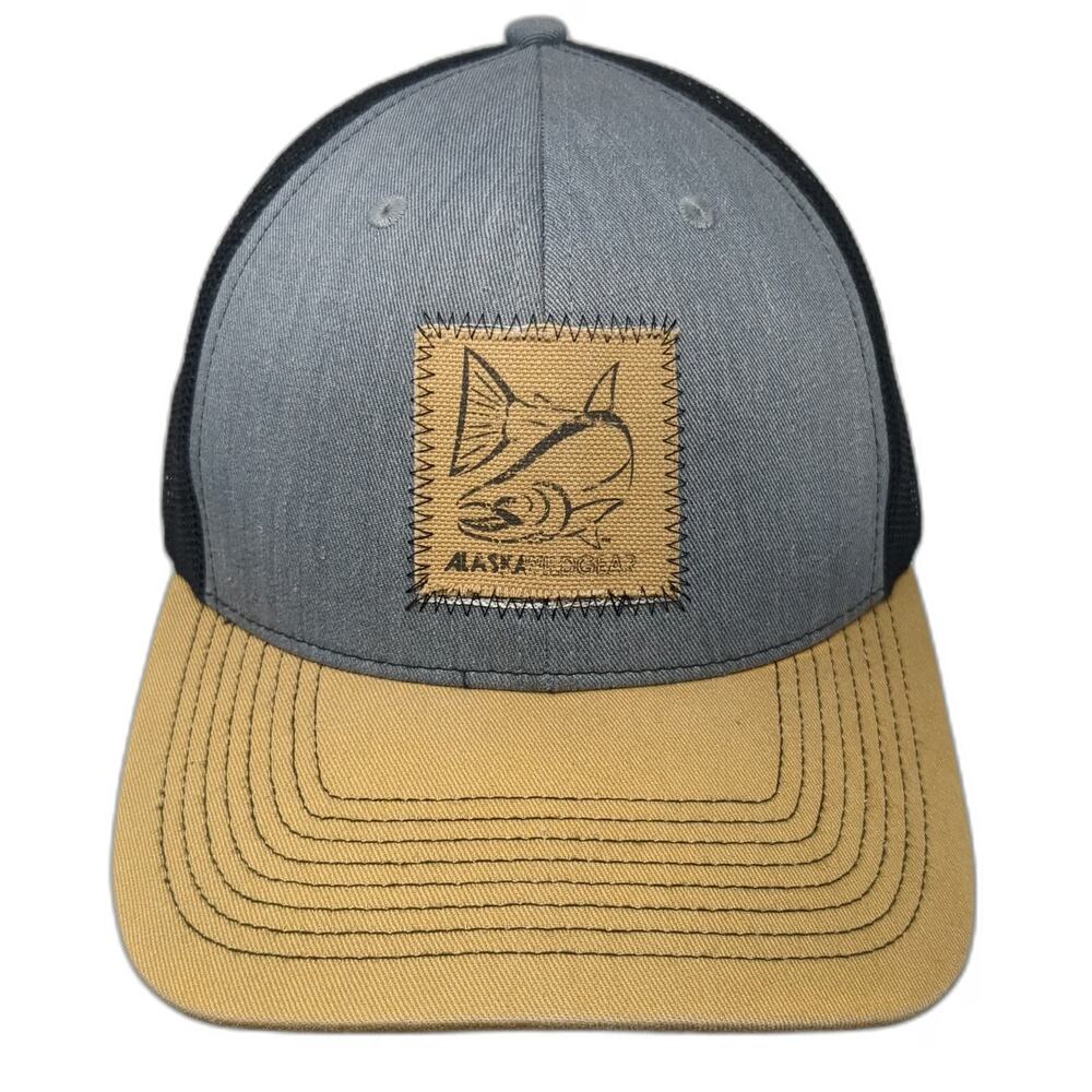 Outdoor Cap Gray Yellow Trucker Hat OSFM Alaska Field Gear Patch Mesh Snapback